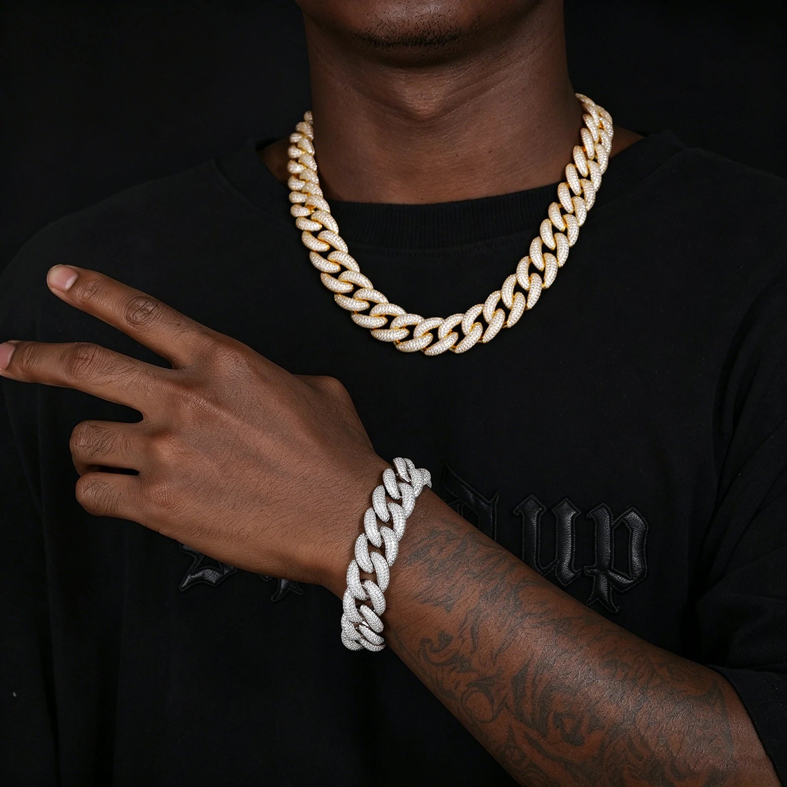 20mm S925 5 Rows Moissanite Round Cuban Link Chain