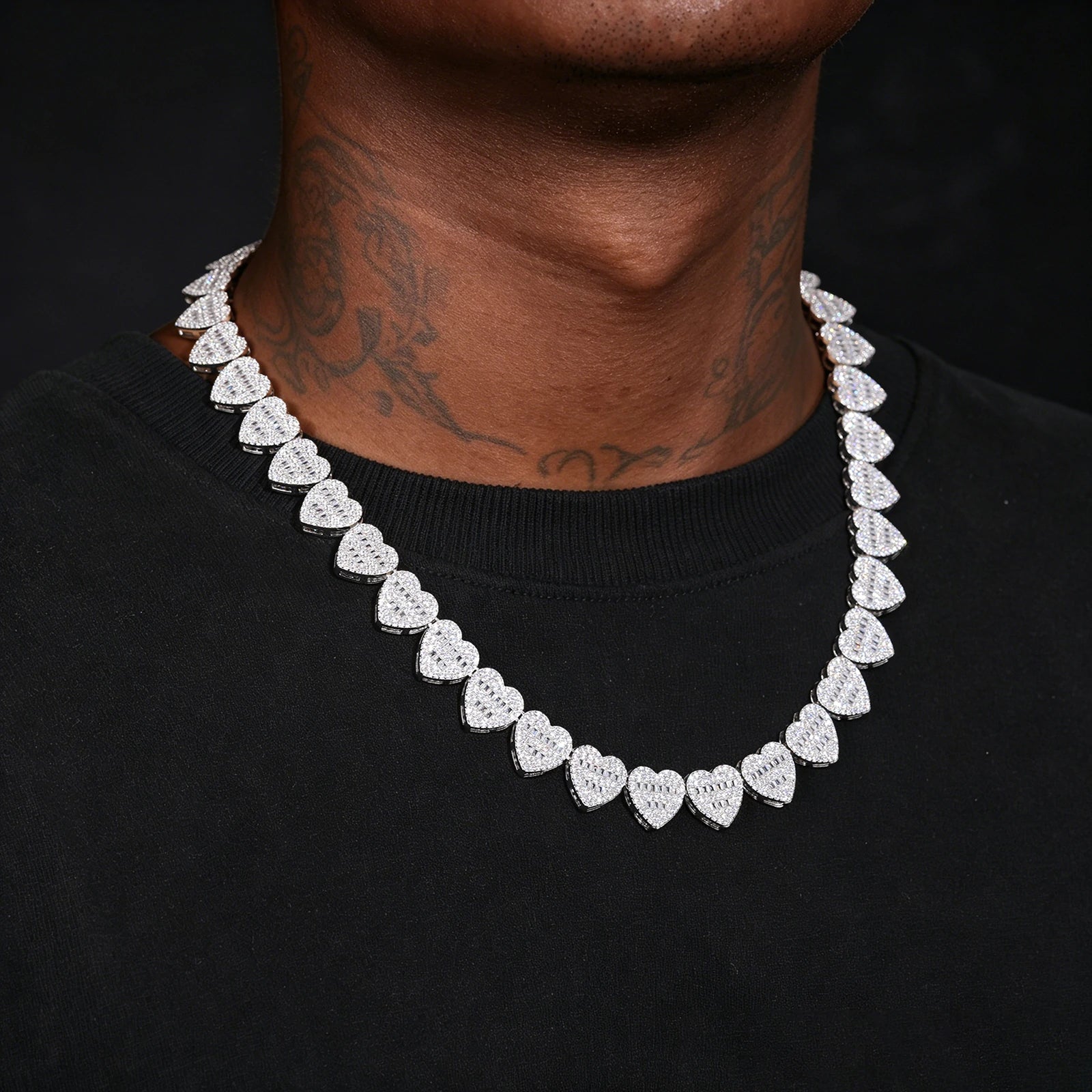 13 mm S925 Baguette Moissanit Herz Gliederkette