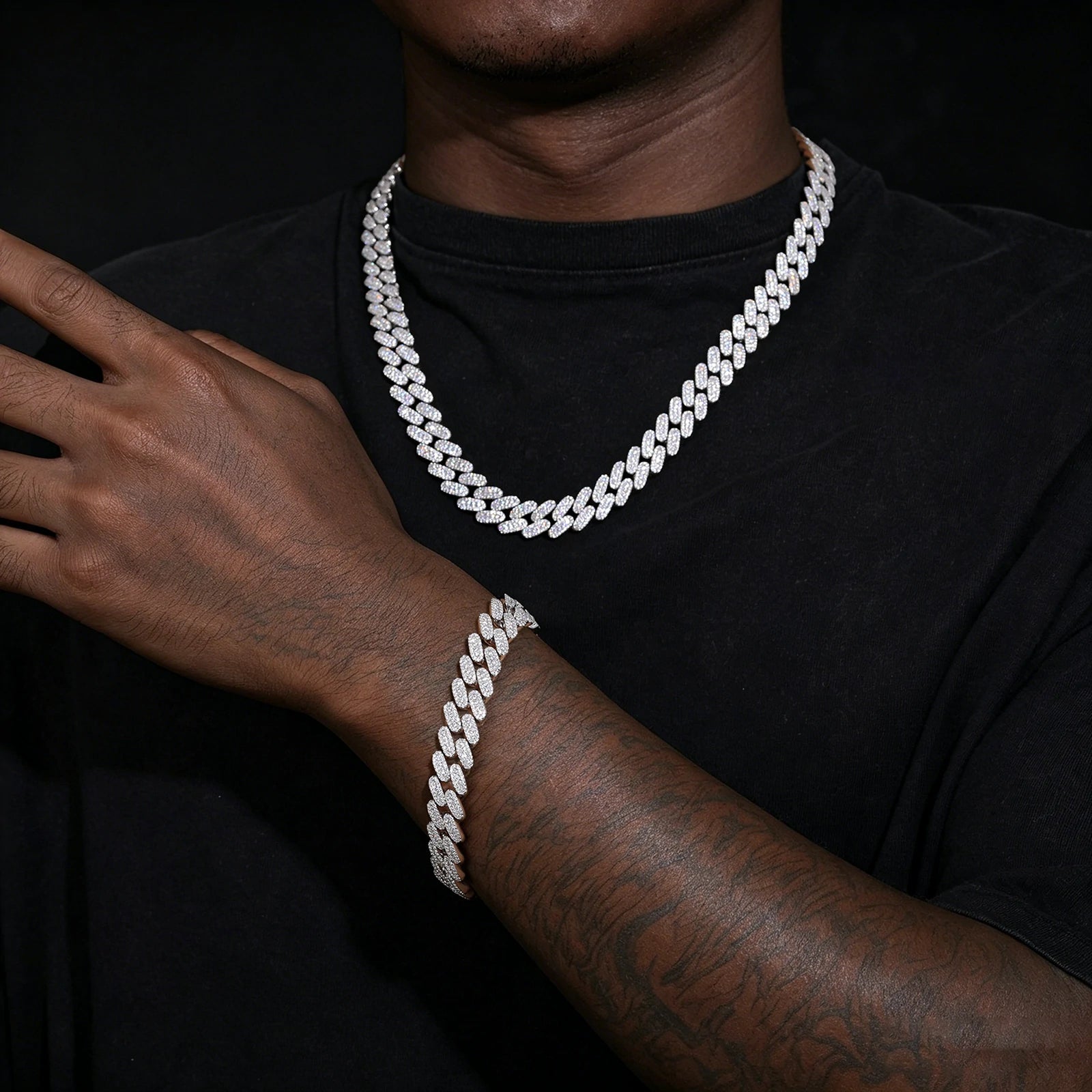 12mm S925 3 Rows Moissanite Cuban Link Chain