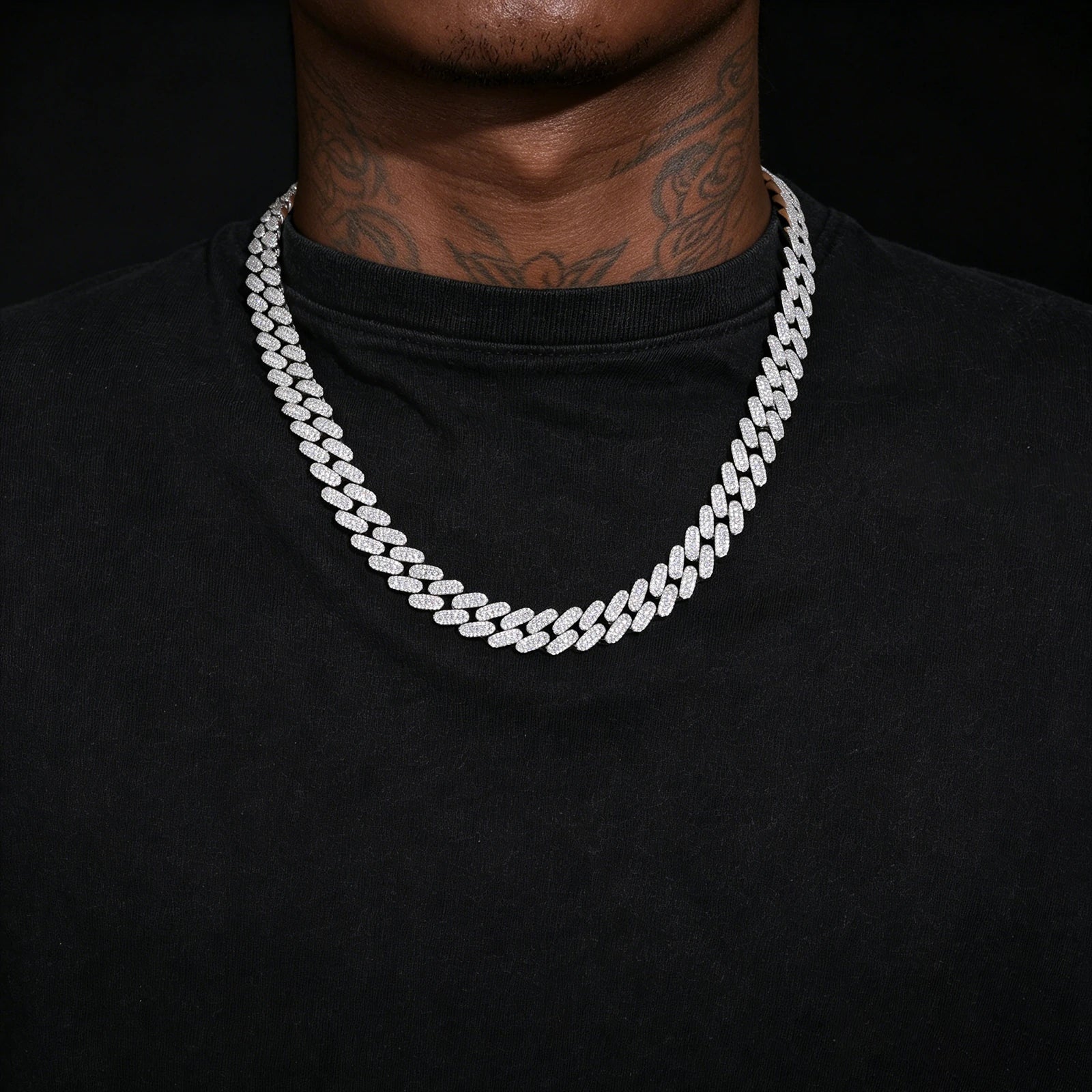 12mm S925 3 Rows Moissanite Cuban Link Chain