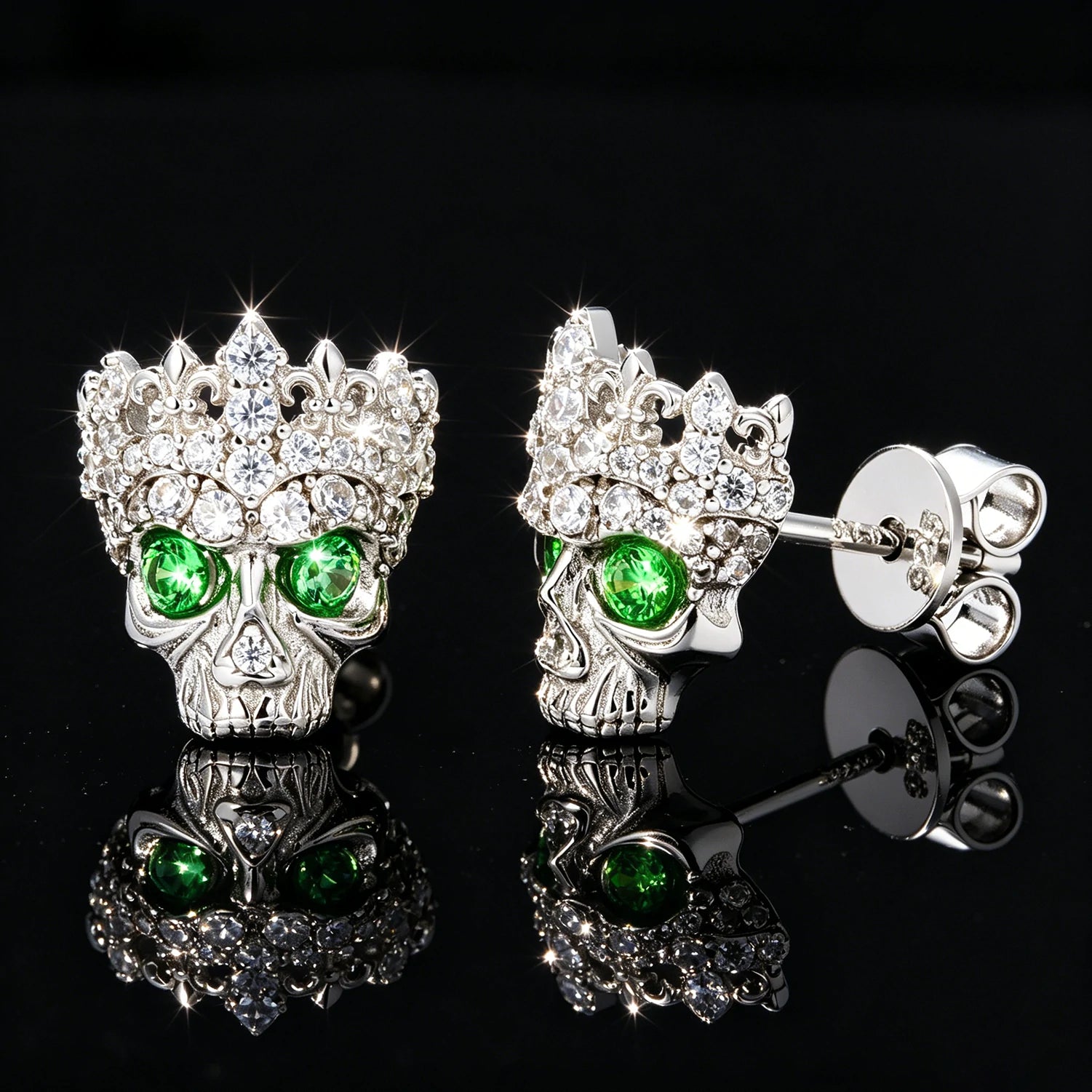 S925 Moissanite Chrome Hearts Crown Skull Stud Earrings