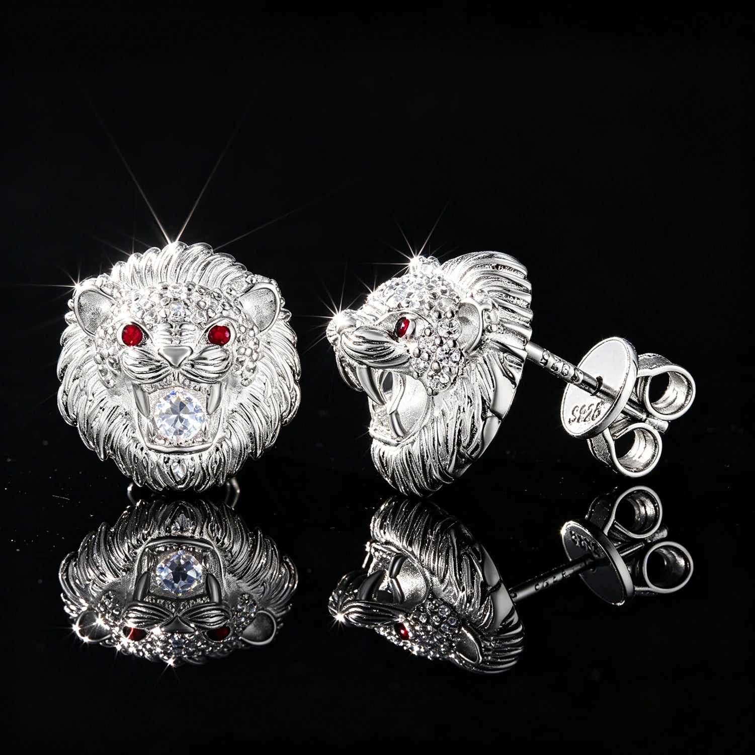 S925 Moissanite Little Lion Stud Earrings