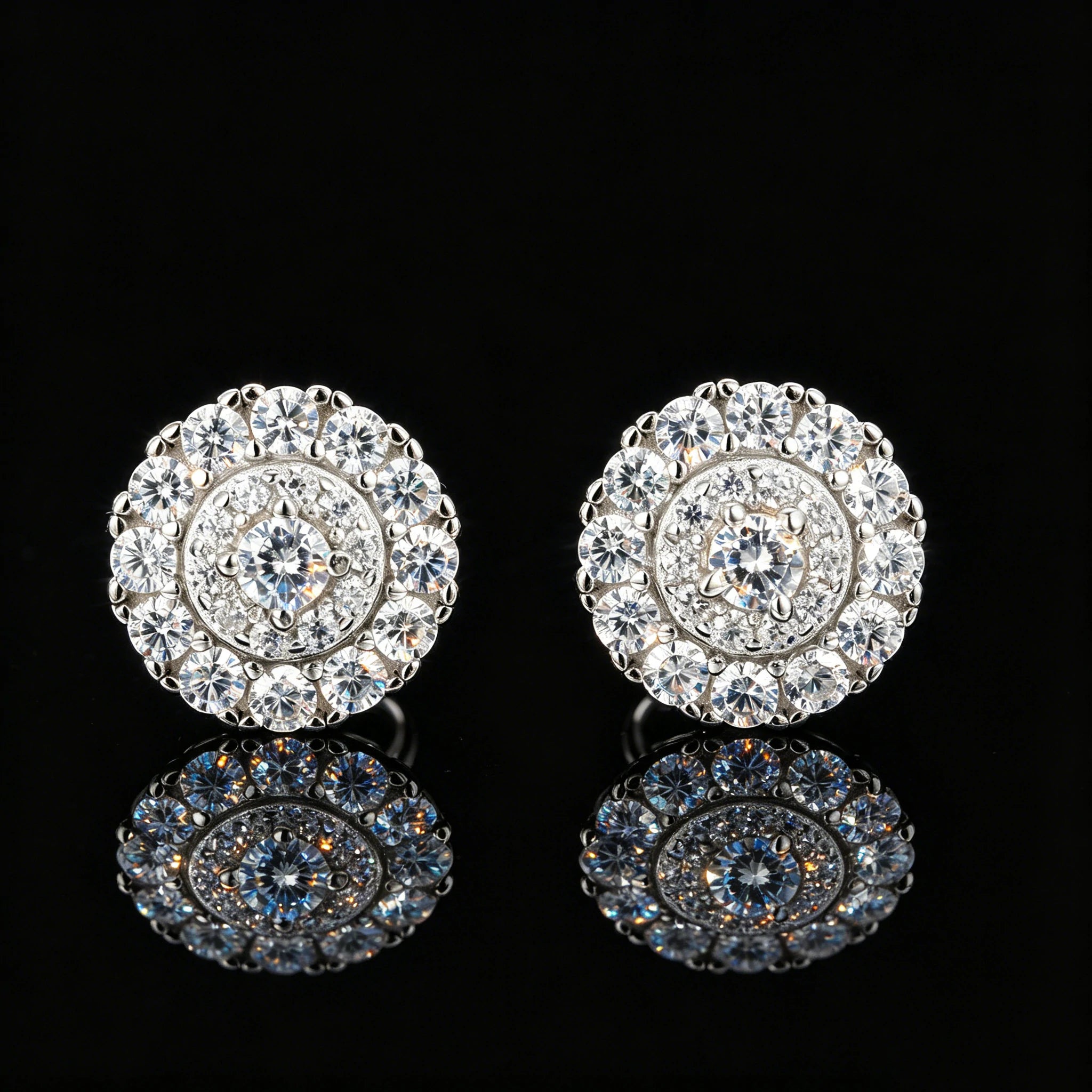 S925 Moissanite 3 Layers Halo Stud Earrings