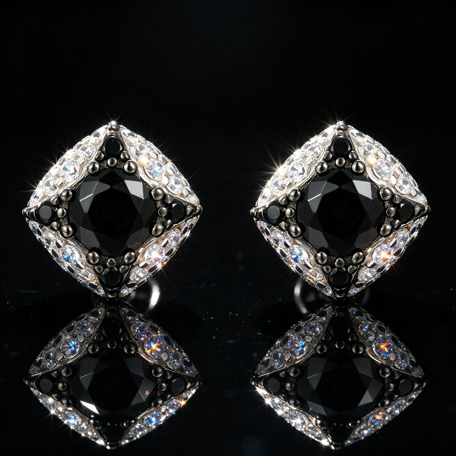 S925 Moissanite Black Four-pointed Star Stud Earrings