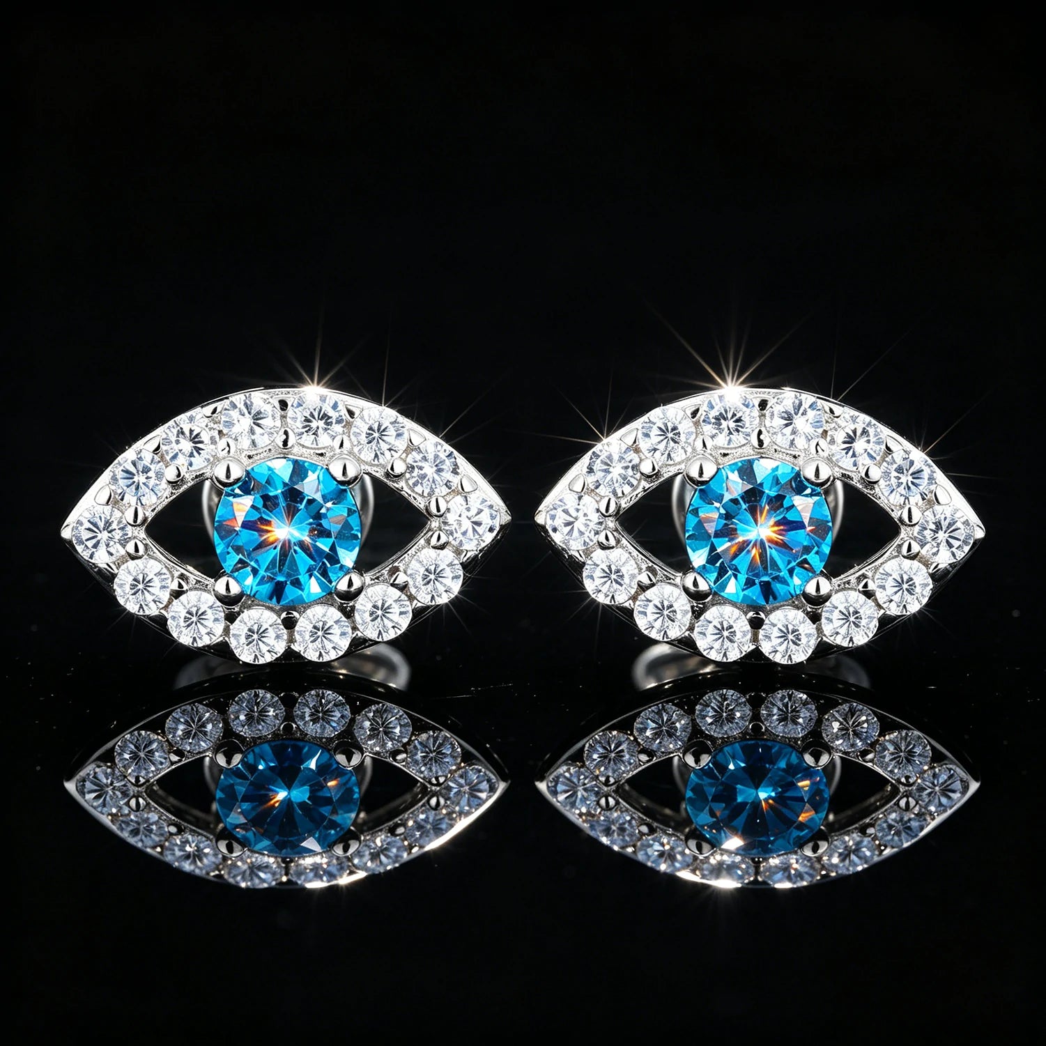 S925 Moissanite Blue Evil Eye Stud Earrings