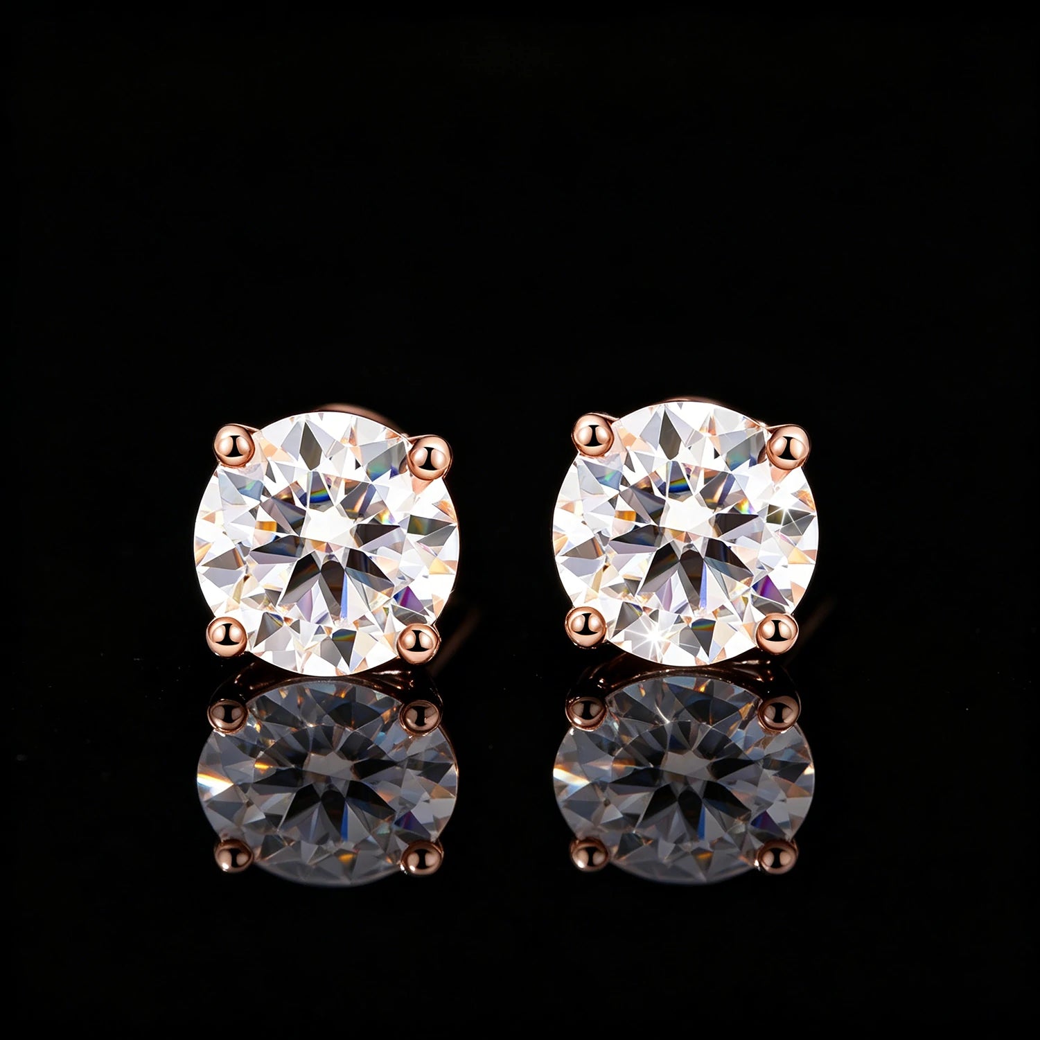 S925 Moissanite Screw Back Solitaire Stud Earrings In Rose Gold