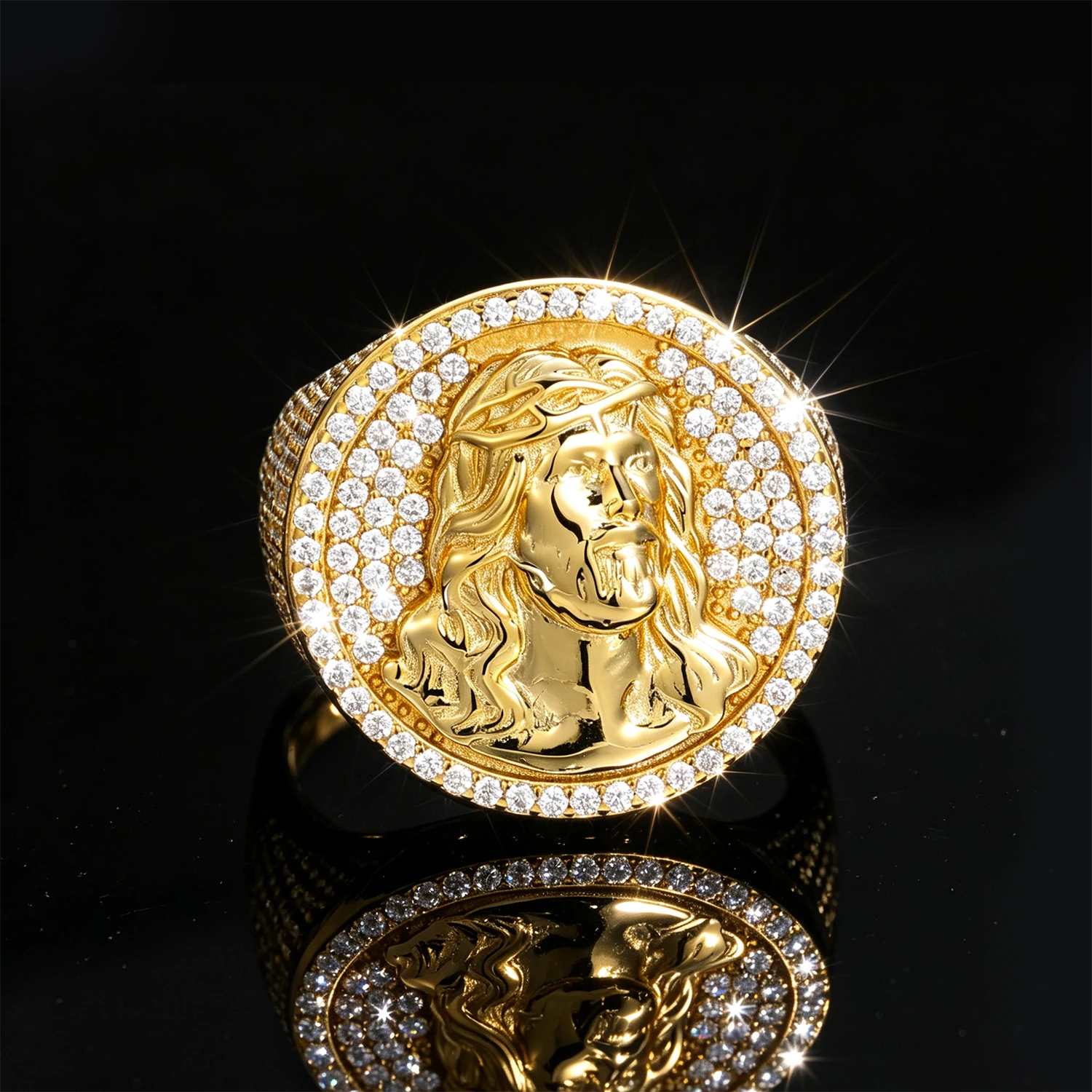 S925 Moissanite Jesus Face Signet Ring