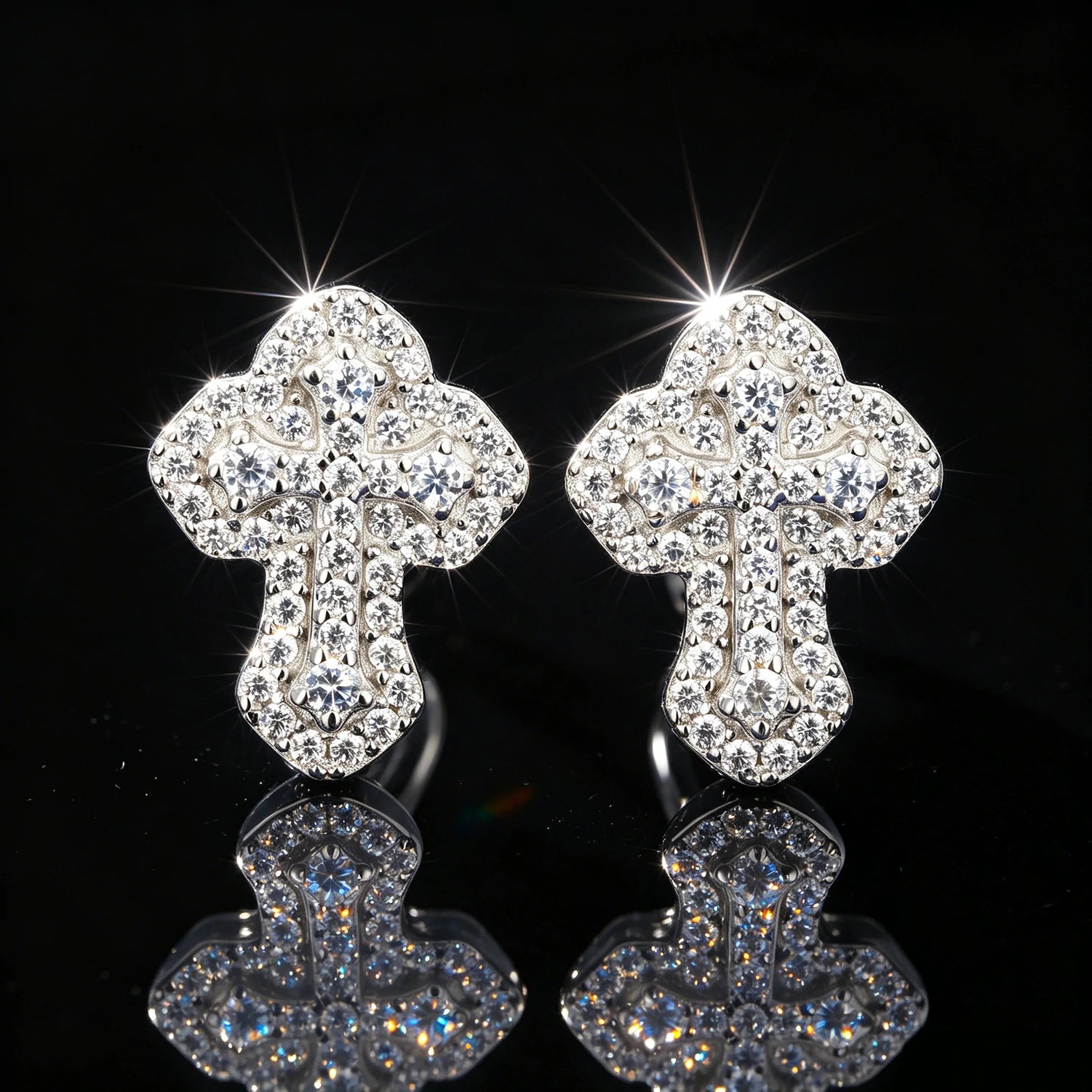 S925 Moissanite 2 Layer Iris Cross Stud Earrings