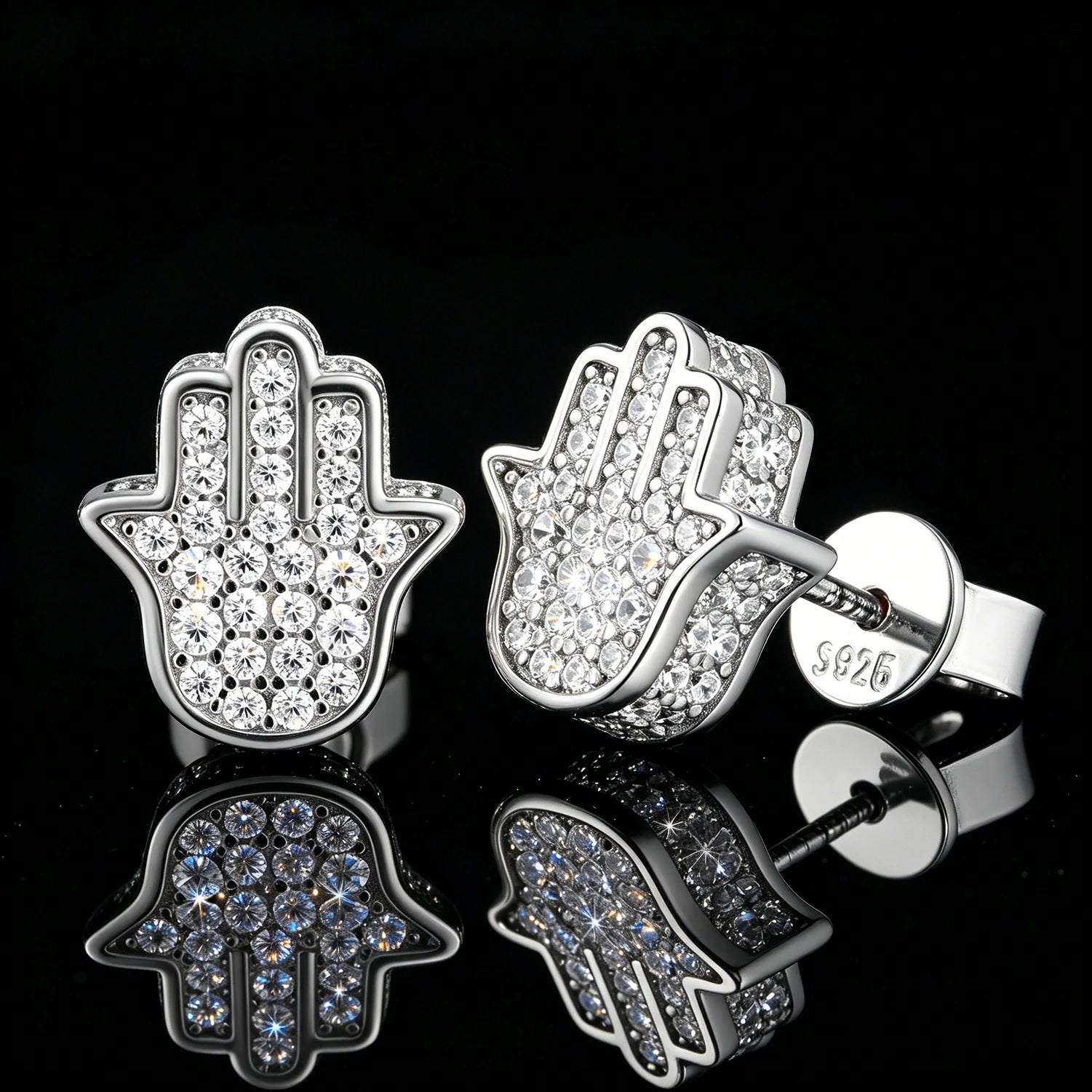 S925 Moissanite 3D Hamsa Hand Stud Earrings