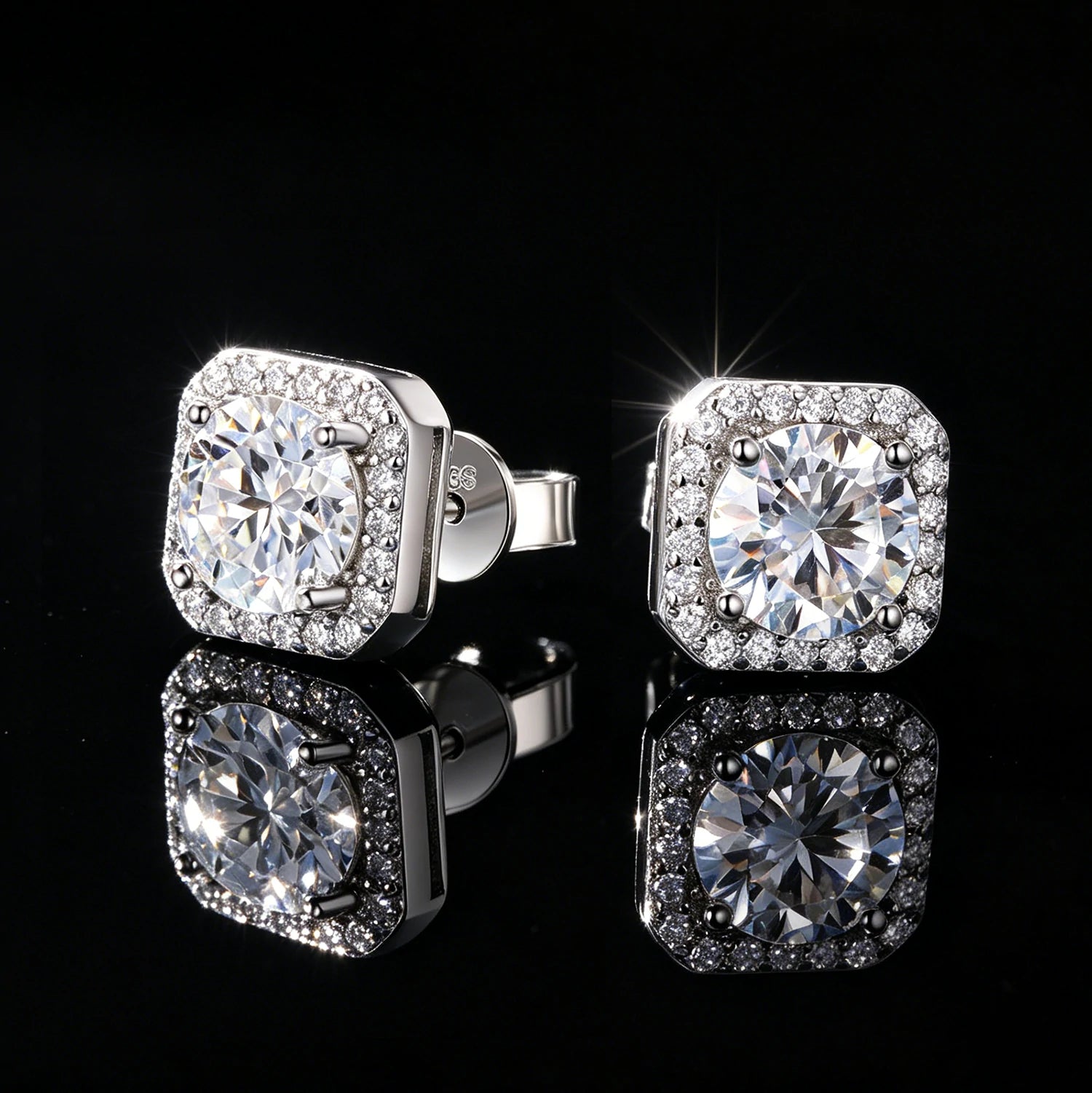 S925 Cluster Moissanite Sqare Halo Stud Earrings Collections