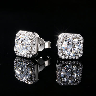 S925 Cluster Moissanite Sqare Halo Stud Earrings Collections