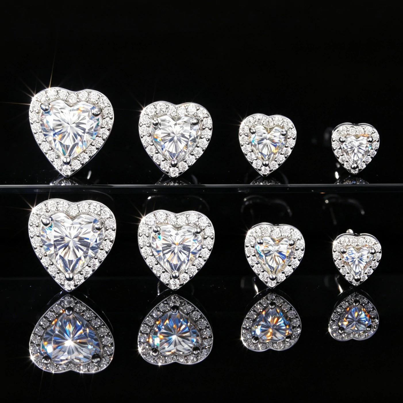 S925 Moissanite Cluster Heart Halo Stud Earrings