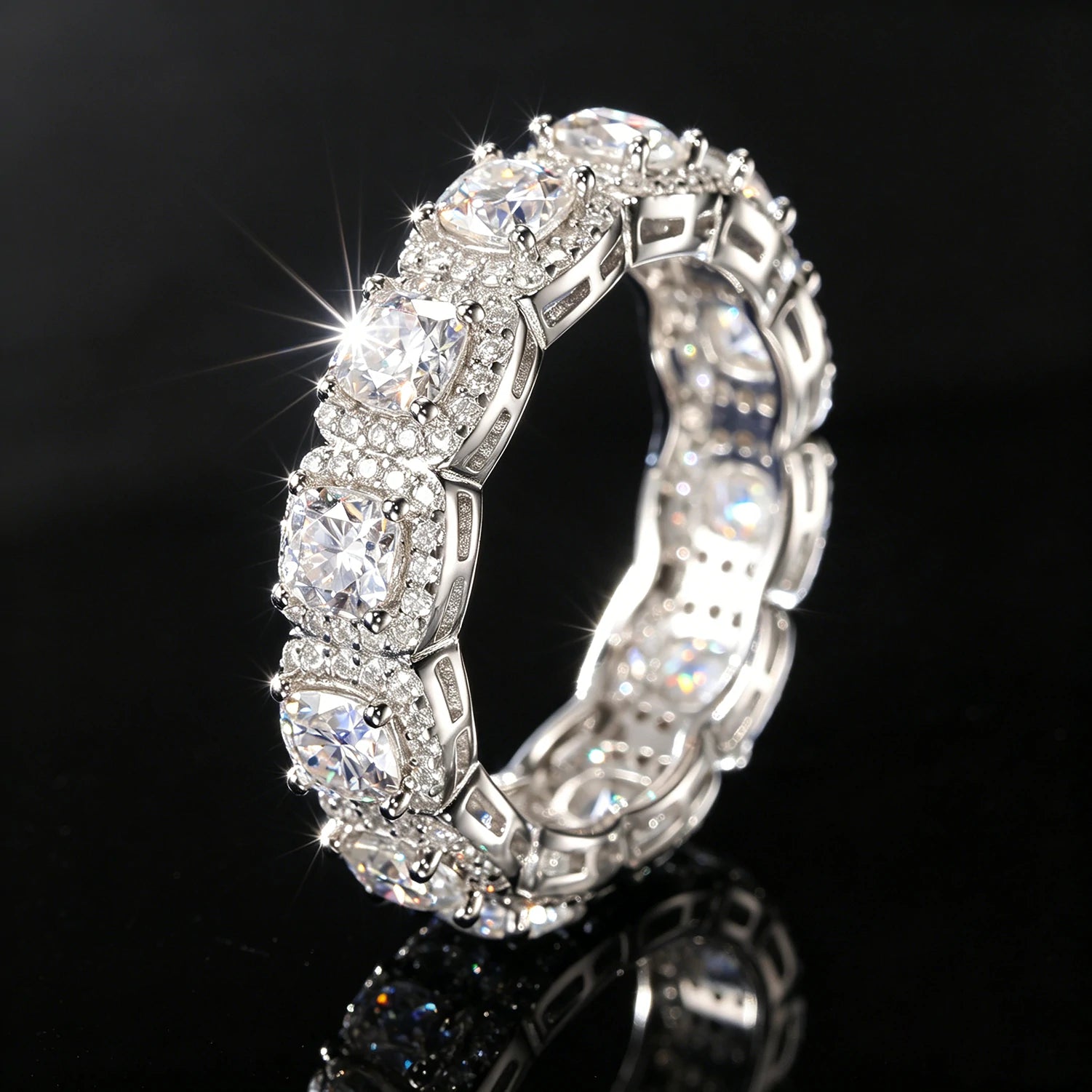 S925 1 Row Cushion Cut Moissanite Band Ring