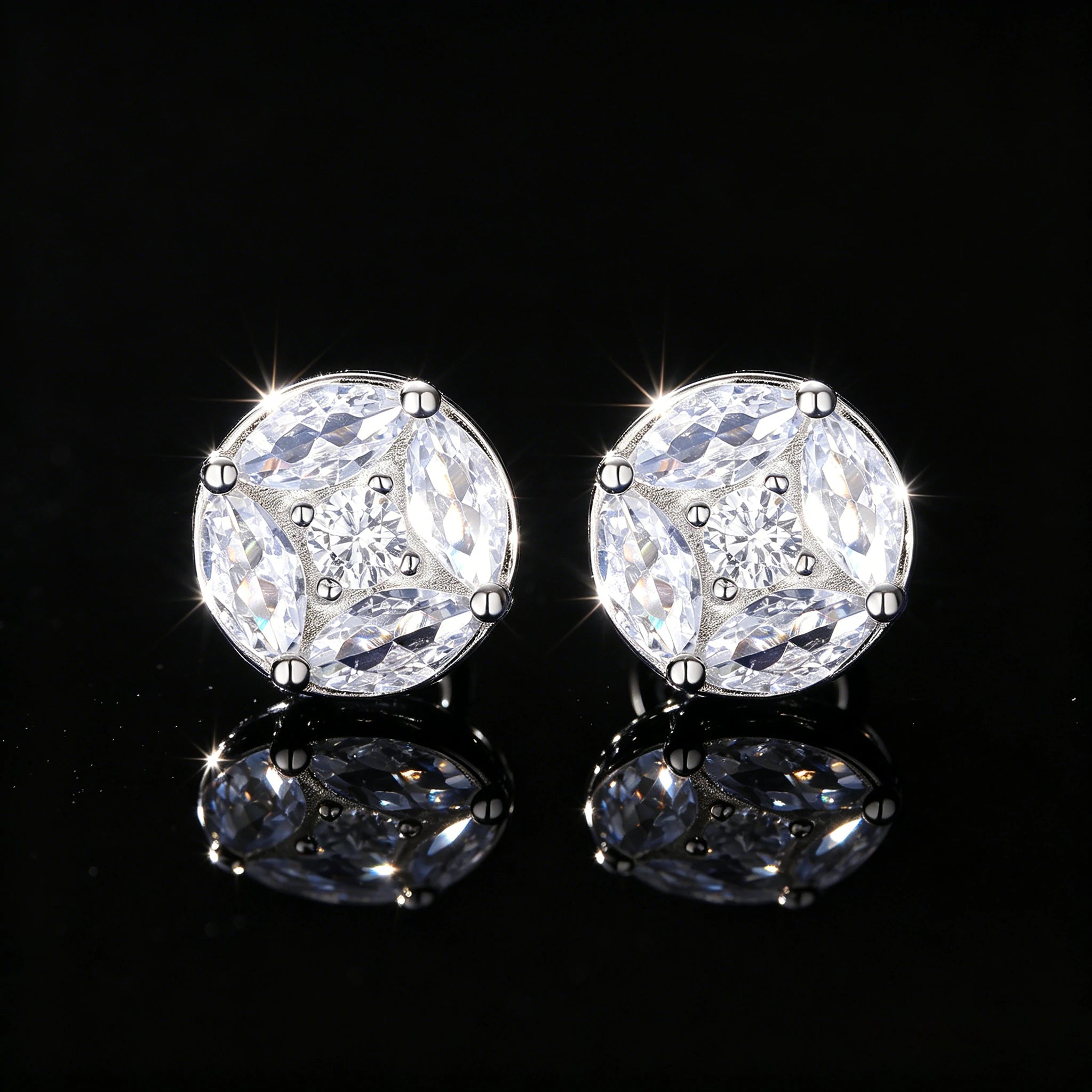 S925 Marquise Cut Moissanite Round Stud Earrings