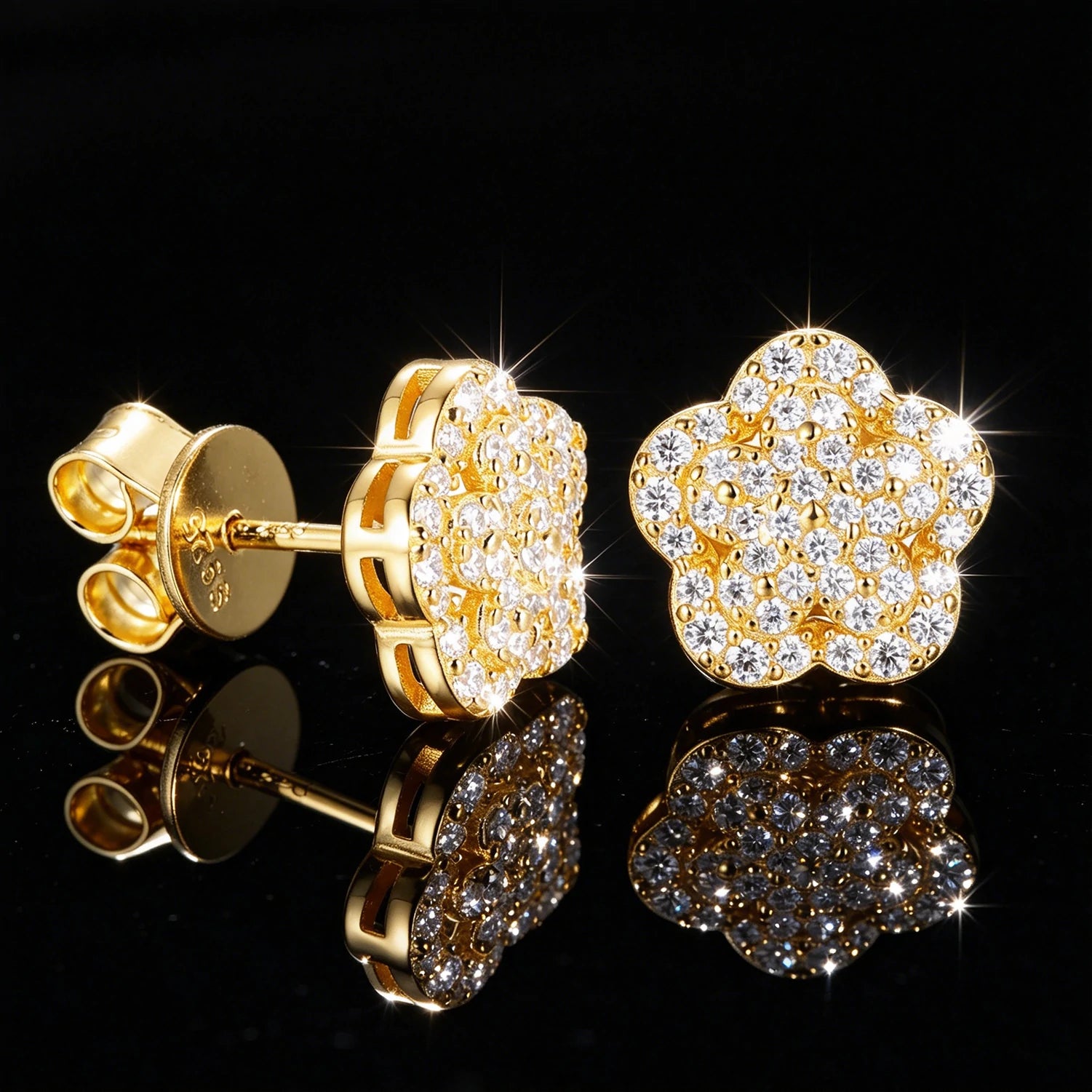 S925 Moissanite Lotus Stud Earrings