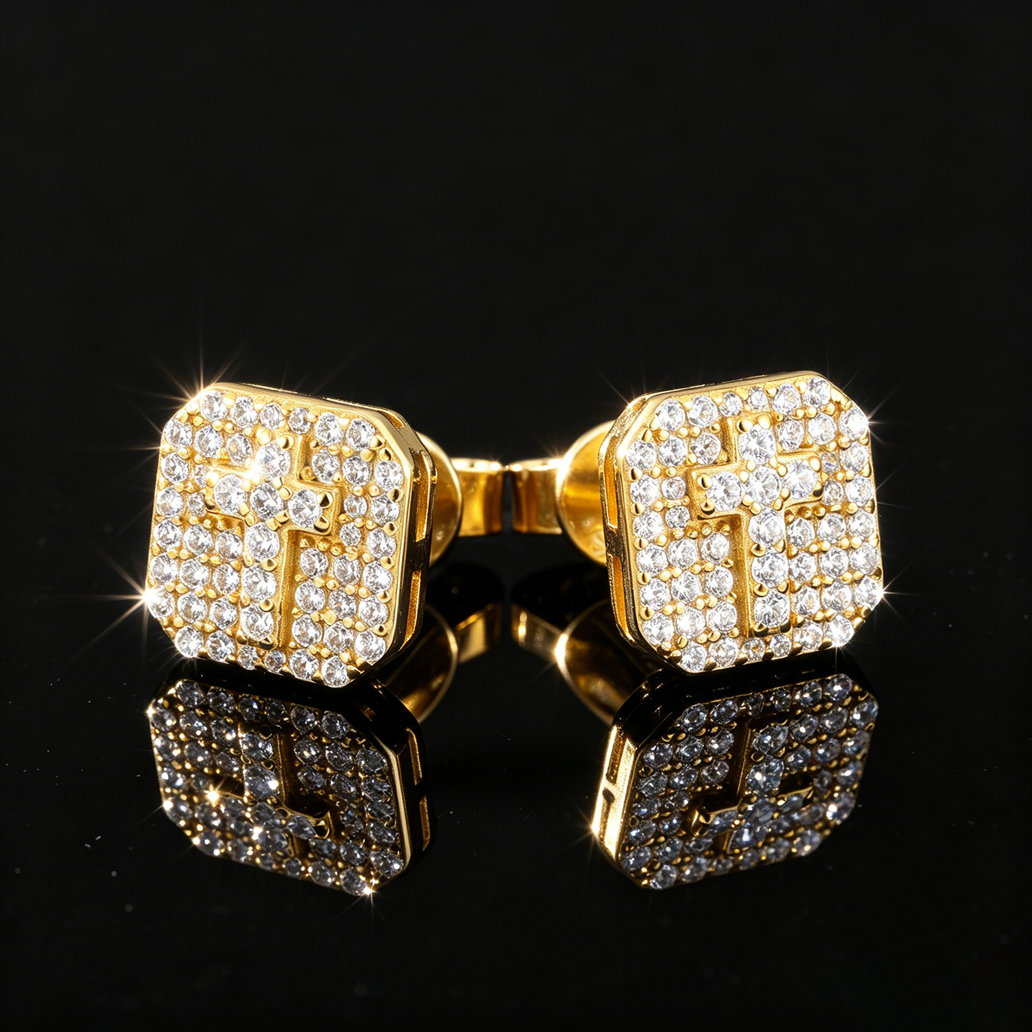 S925 Moissanite Cross Signet Stud Earrings