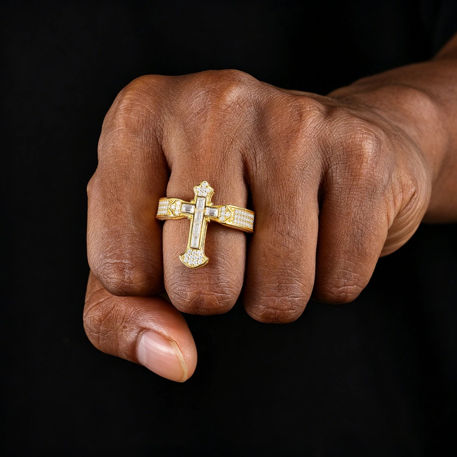 S925 Baguette Moissanite Cross Ring