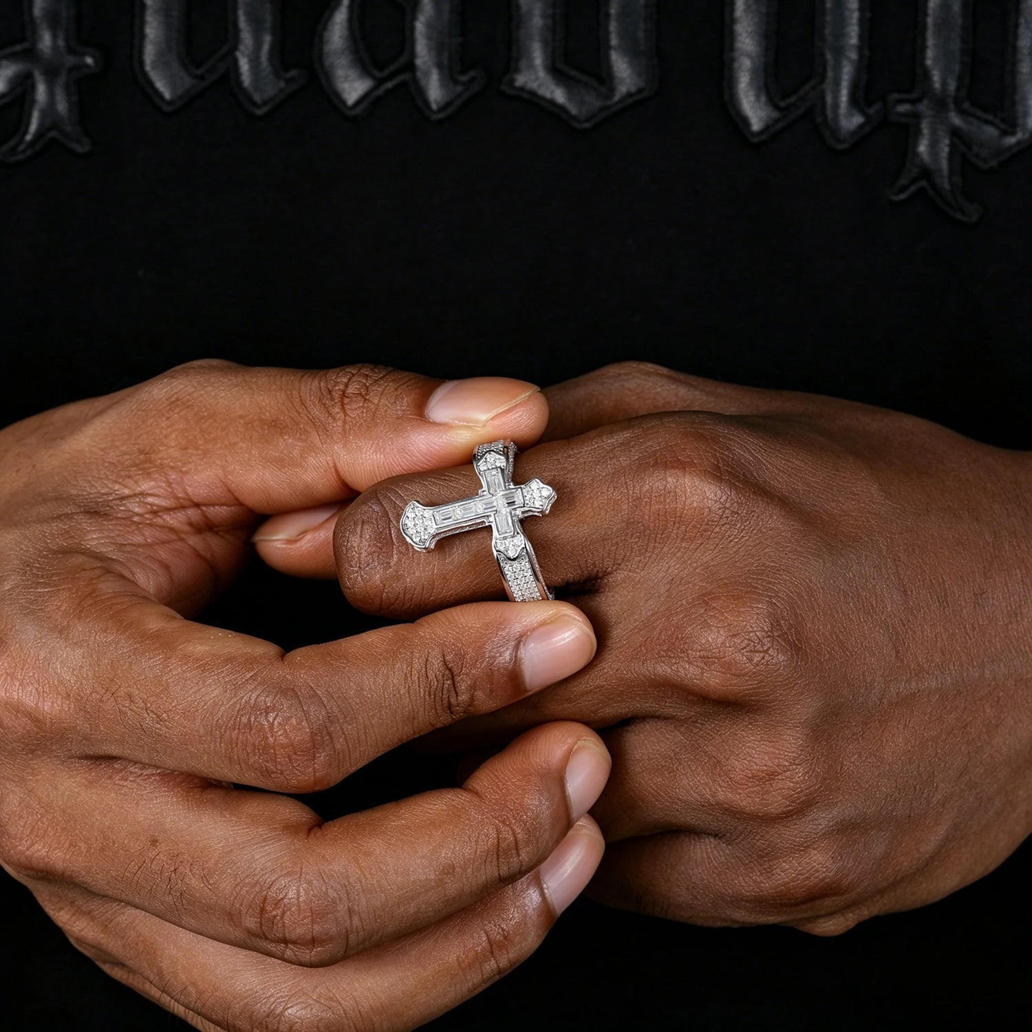 S925 Baguette Moissanite Cross Ring