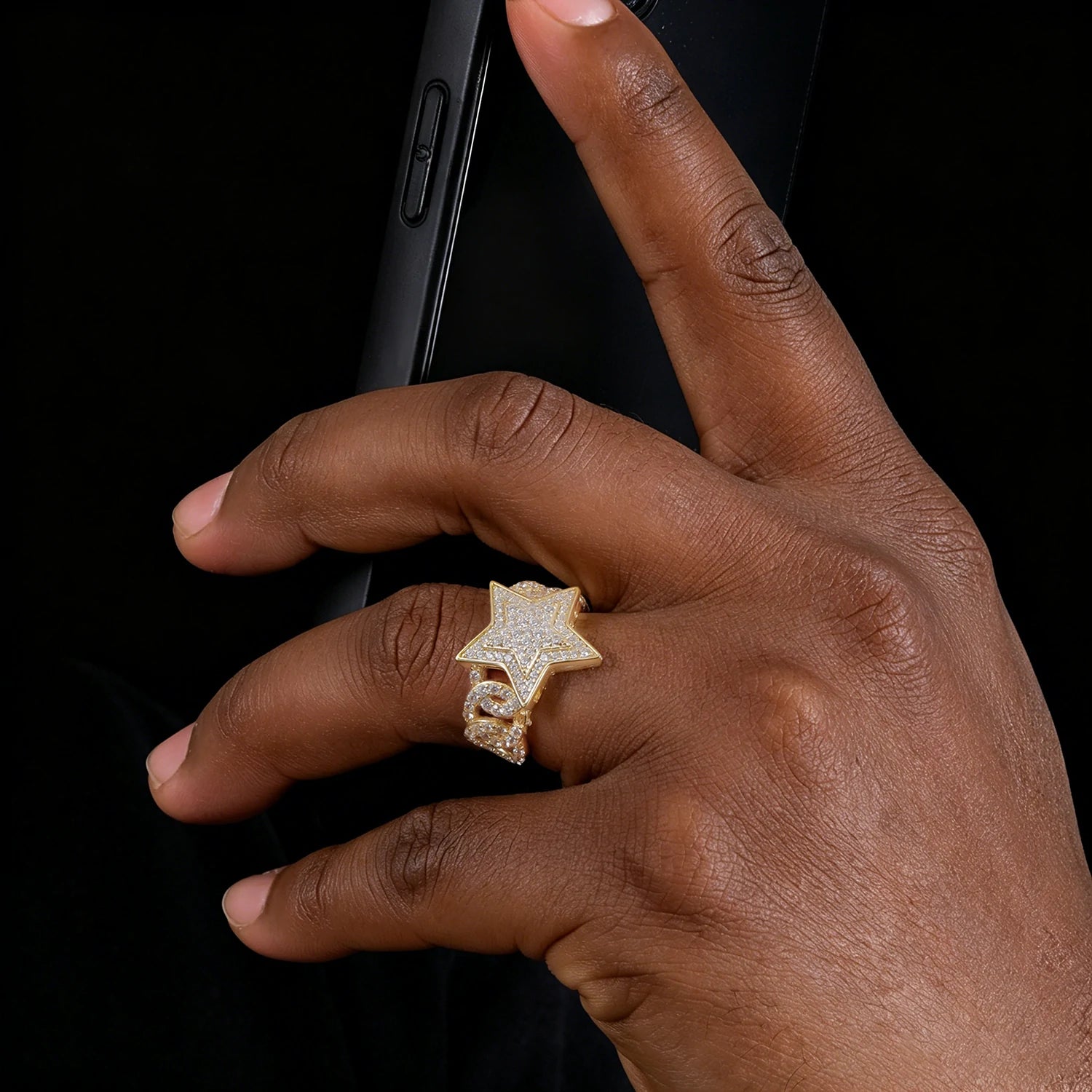 S925 Moissanite Cuban Link Side Star Ring