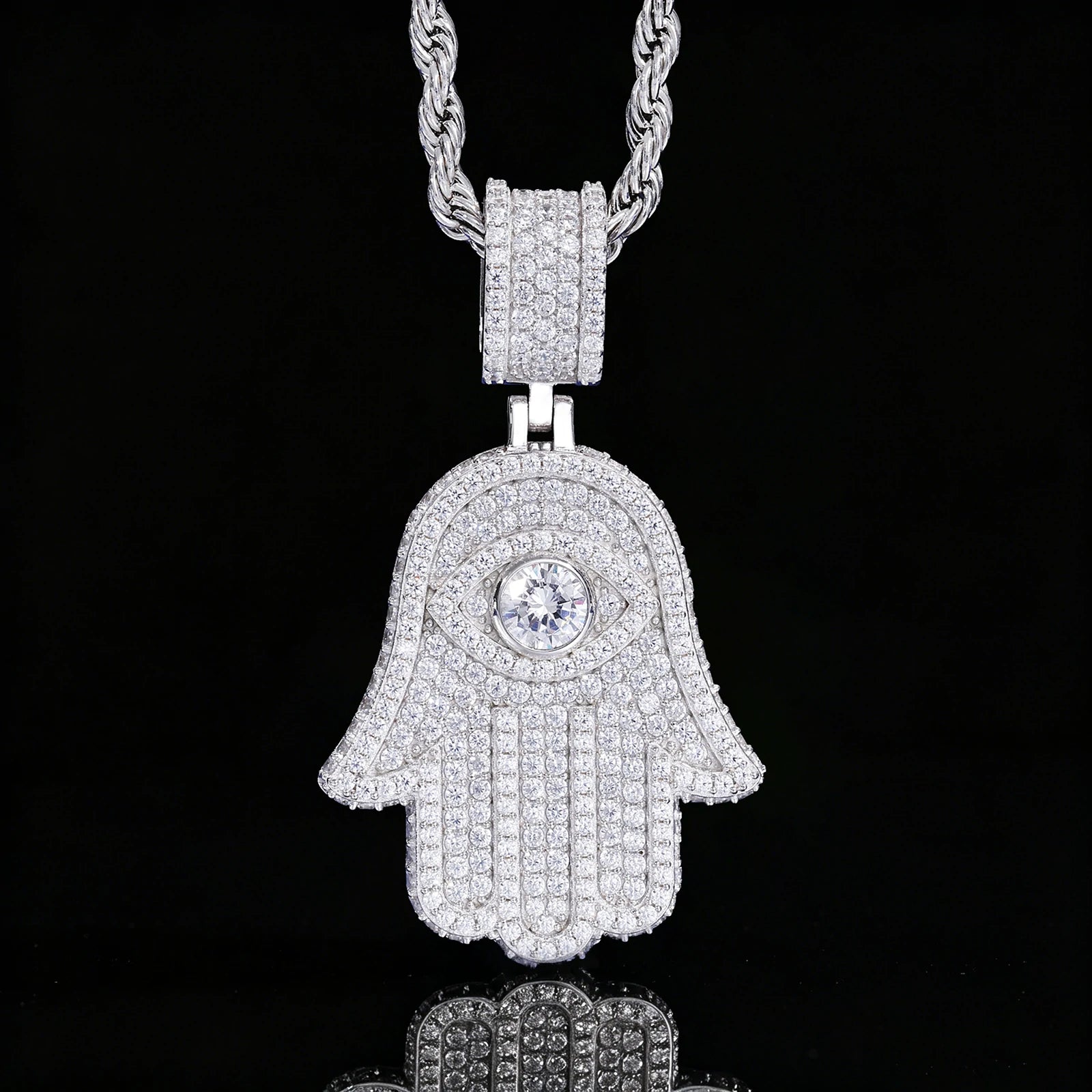 S925 Moissanite Evil Eye Hamsa Hand Pendant