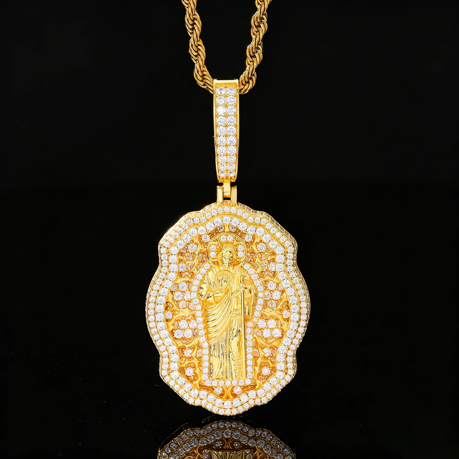 S925 Moissanite Sant Judas Badge Pendant