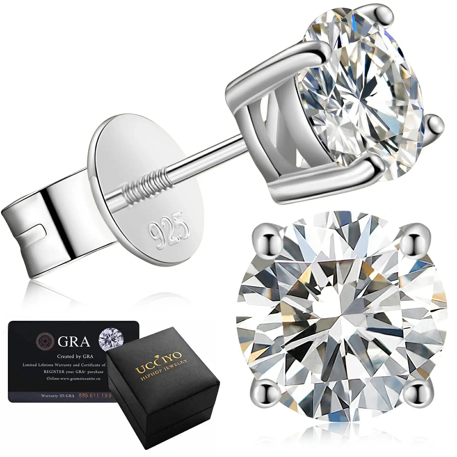 white gold 925 silver vvs moisssanite solitaire earrings