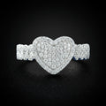 Front view: White gold Cuban-side heart ring on Mediterranean blue table - double-layer 11.50 CT moissanite design | Waterproof S925