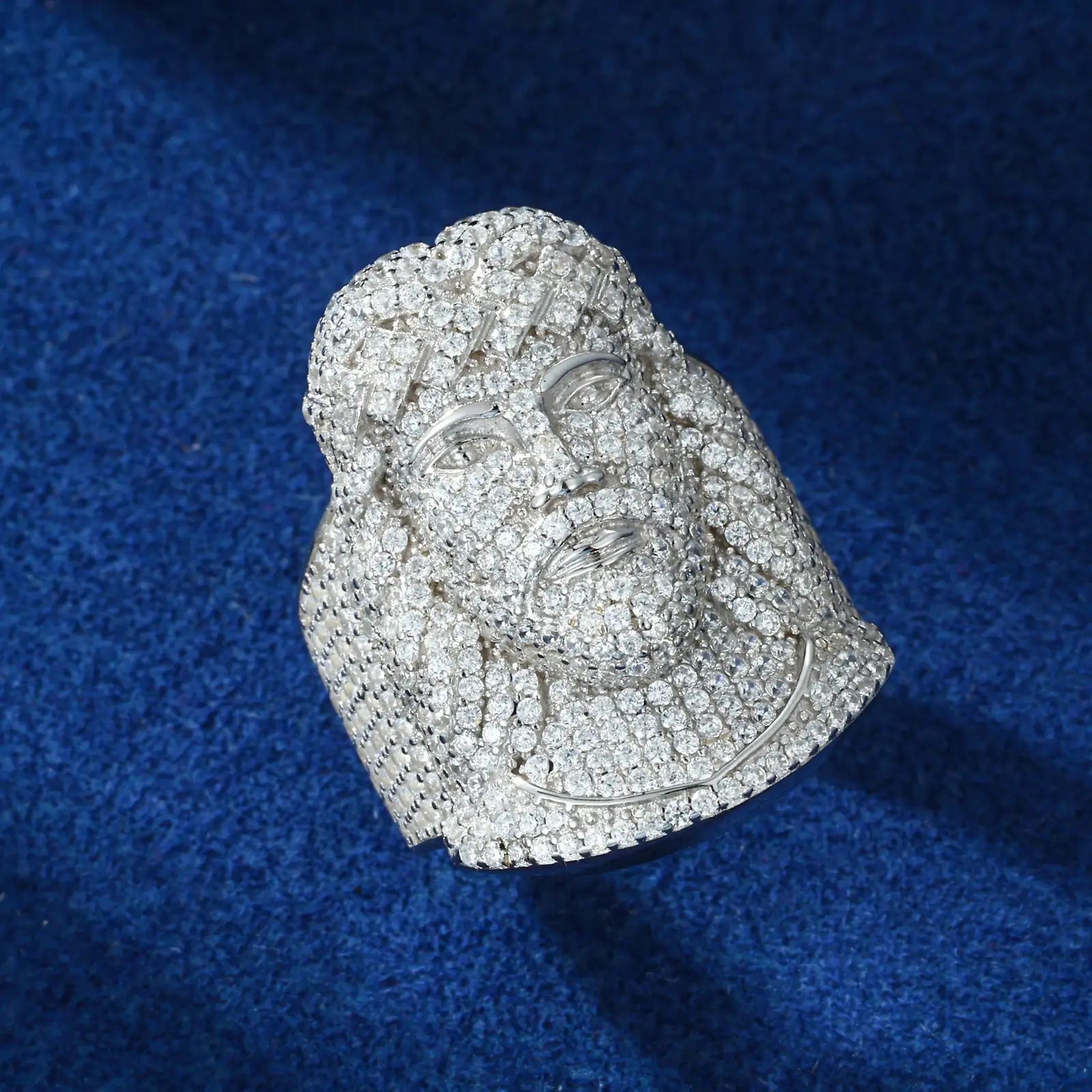 Side view: 3D Jesus portrait depth on white gold ring - 1.8mm band thickness | Tarnish-proof construction