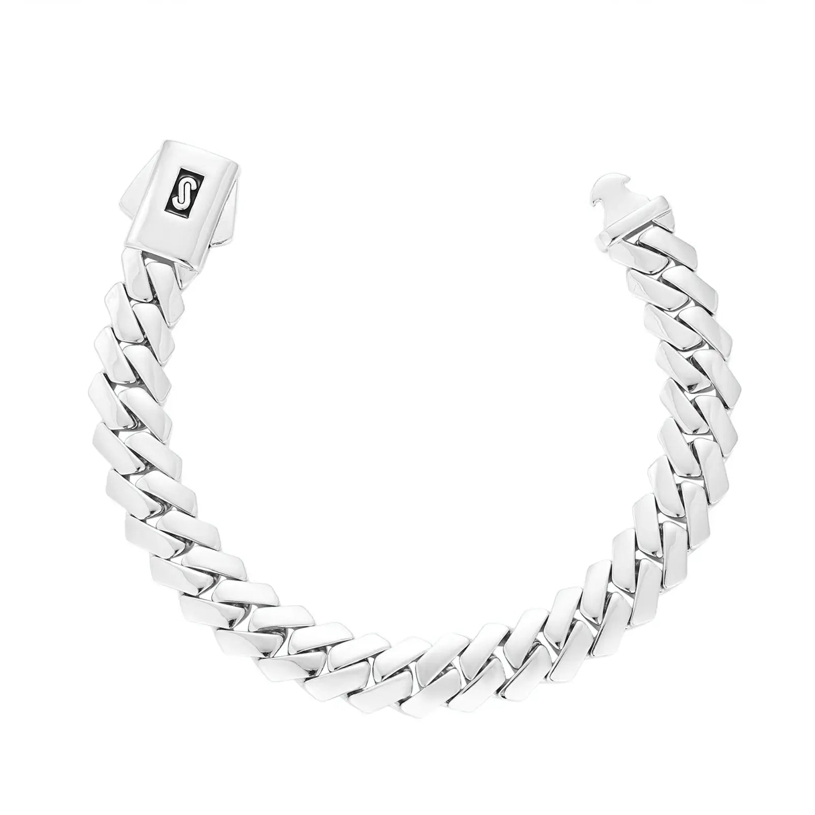 White gold Monaco Cuban bracelet on white - rhodium-plated EDGE clasp | Tarnish-proof statement jewelry