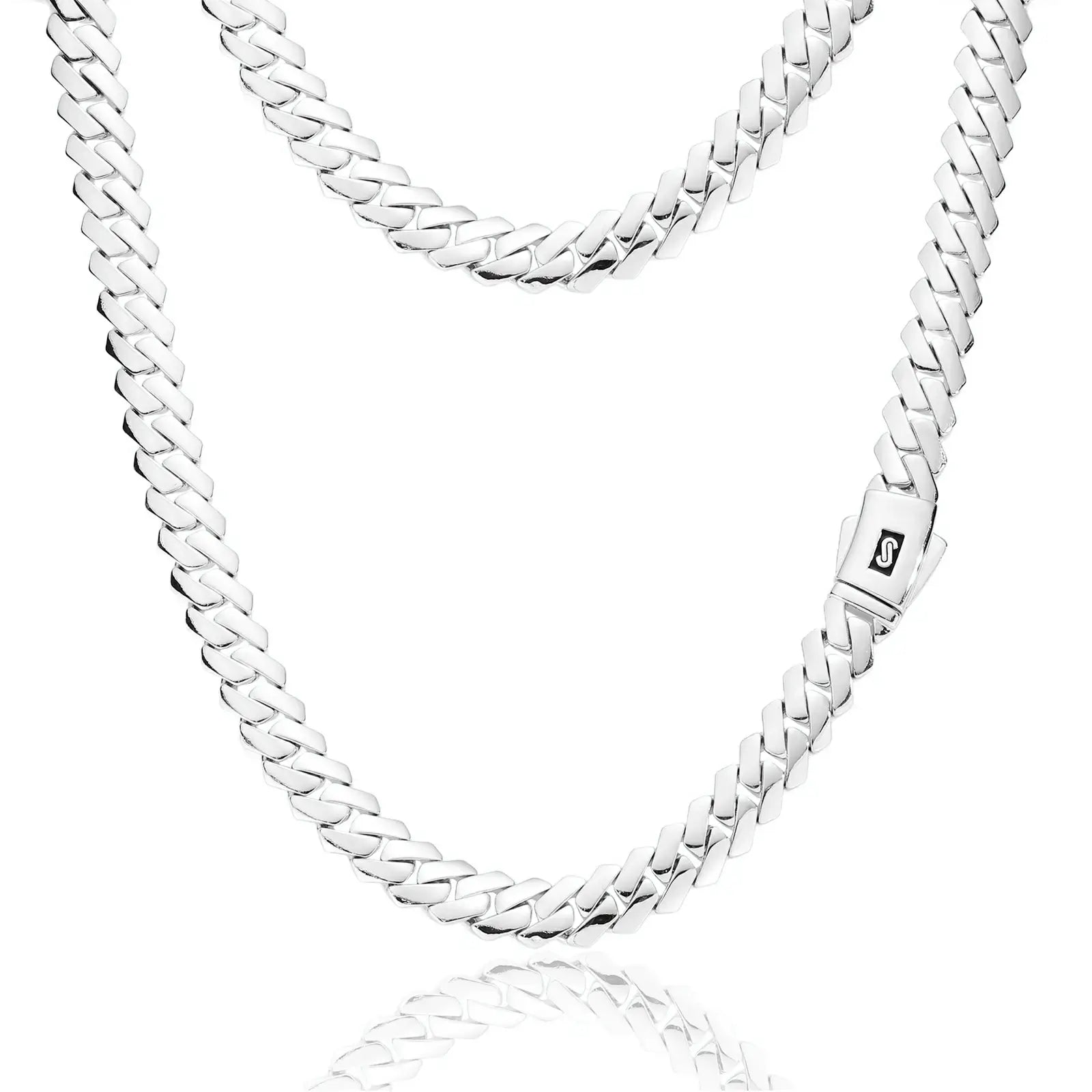 White gold Cuban chain on white - rhodium-plated EDGE clasp | Tarnish-proof statement jewelry