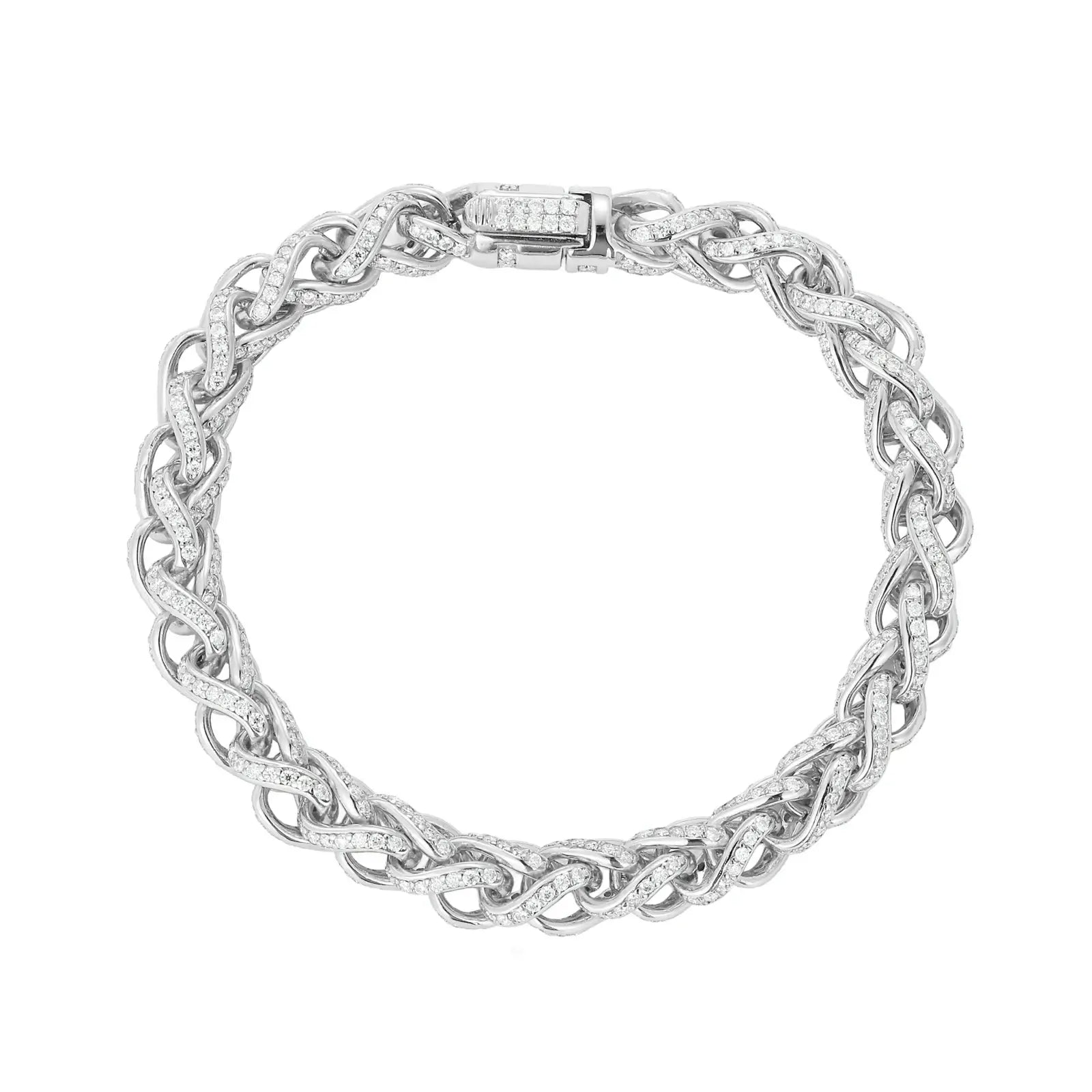 White gold helix bracelet isolated - moissanite encrusted links | Hypoallergenic
