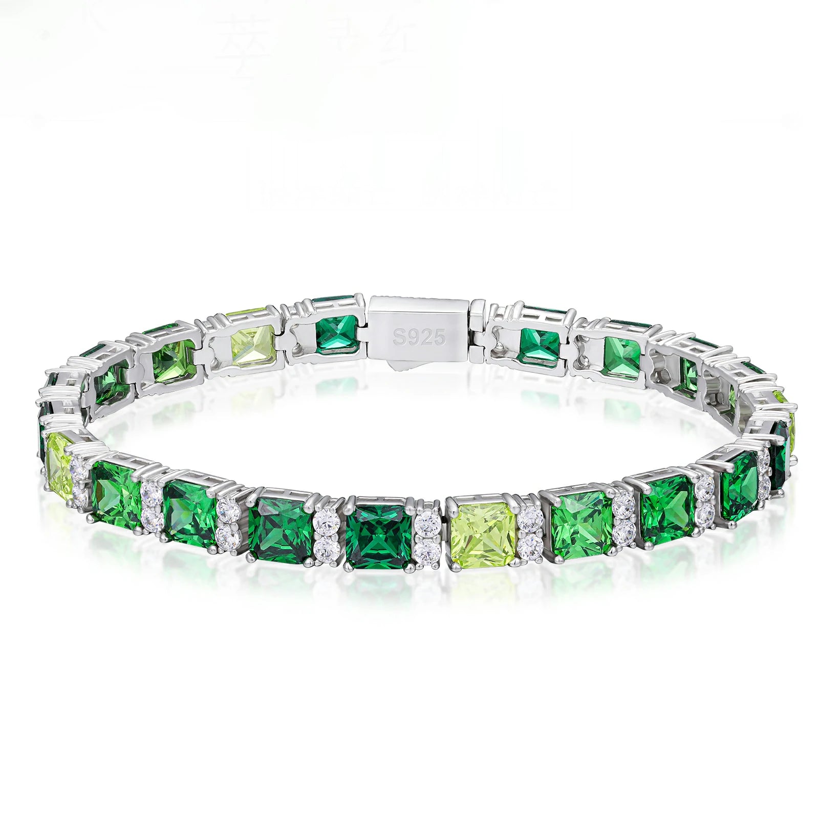 Luxury 7mm Wizard of Oz tennis bracelet isolated - theater-grade emerald gradient stones | GRA-certified S925 silver