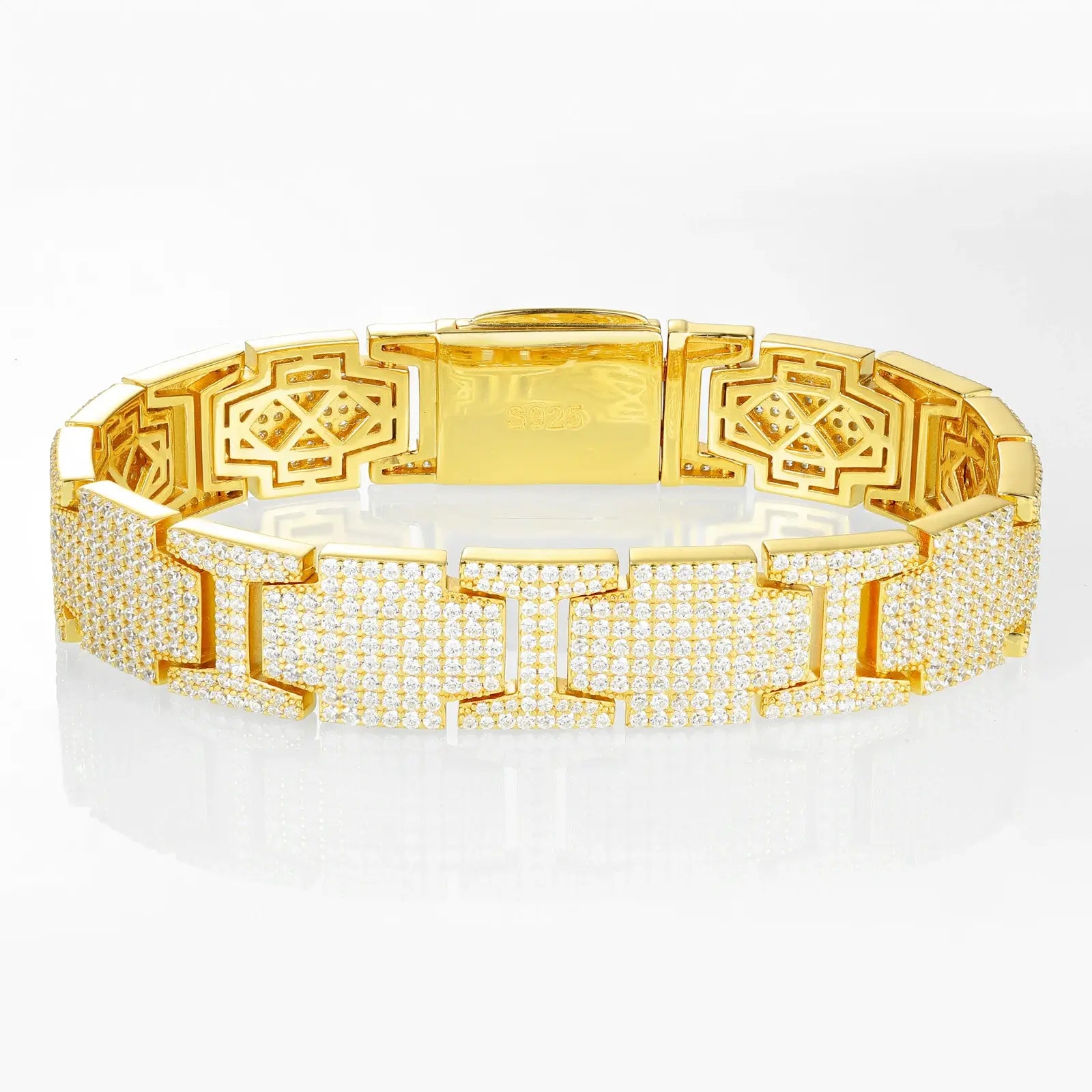 Yellow gold version IPX8 waterproof bracelet - scratch-resistant 50μm plating under studio lighting, moissanite fire display